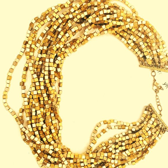 Vintage Multi Strand Metallic Cube Bead Necklace Gold Tone 46–51 cm - Picture 6 of 16